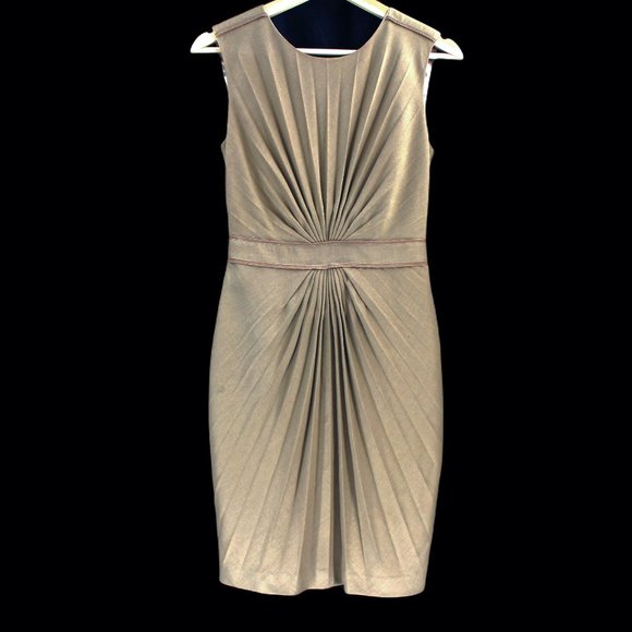 Ted Baker London Dress Radiant Accordion Pleated Sleeveless Sheath Khaki/Camel - Picture 2 of 8